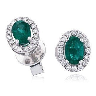 18ct WHITE GOLD Emerald and Diamond 1.90ct Oval Halo Earrings Women's 11mm GIFT Box