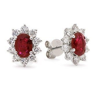 18ct White Gold Ruby & Diamond Flower Halo Earrings, 3.20ct, Fiery Floral Brilliance, 13mm, Gift box included - Samuel Perry