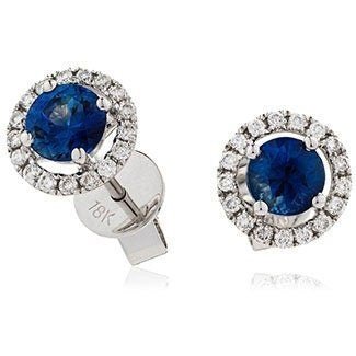 18ct WHITE GOLD Sapphire and Diamond 1.20ct Halo Earrings Women's 8mm GIFT Box - Samuel Perry