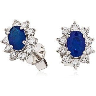 18ct White Gold Sapphire & Diamond Flower Halo Earrings, 3.20ct, Royal Blue Bloom, 13mm, Gift box included - Samuel Perry