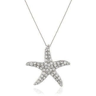 18ct White Gold Starfish Diamond Pendant, 0.25ct Beach Elegance, Chic 15mm, 18" Chain, Gift Box Included - Samuel Perry