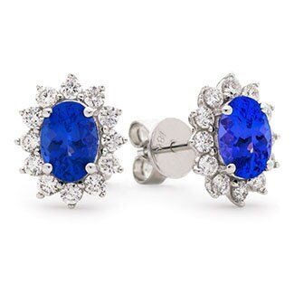 18ct WHITE GOLD Tanzanite and Diamond 2.35ct Flower Halo Earrings Women's 12mm GIFT Box - Samuel Perry