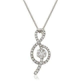 18ct White Gold Treble Clef Diamond Pendant, 0.40ct Melodic Elegance, 23mm, 18" Chain, Gift Box Included - Samuel Perry