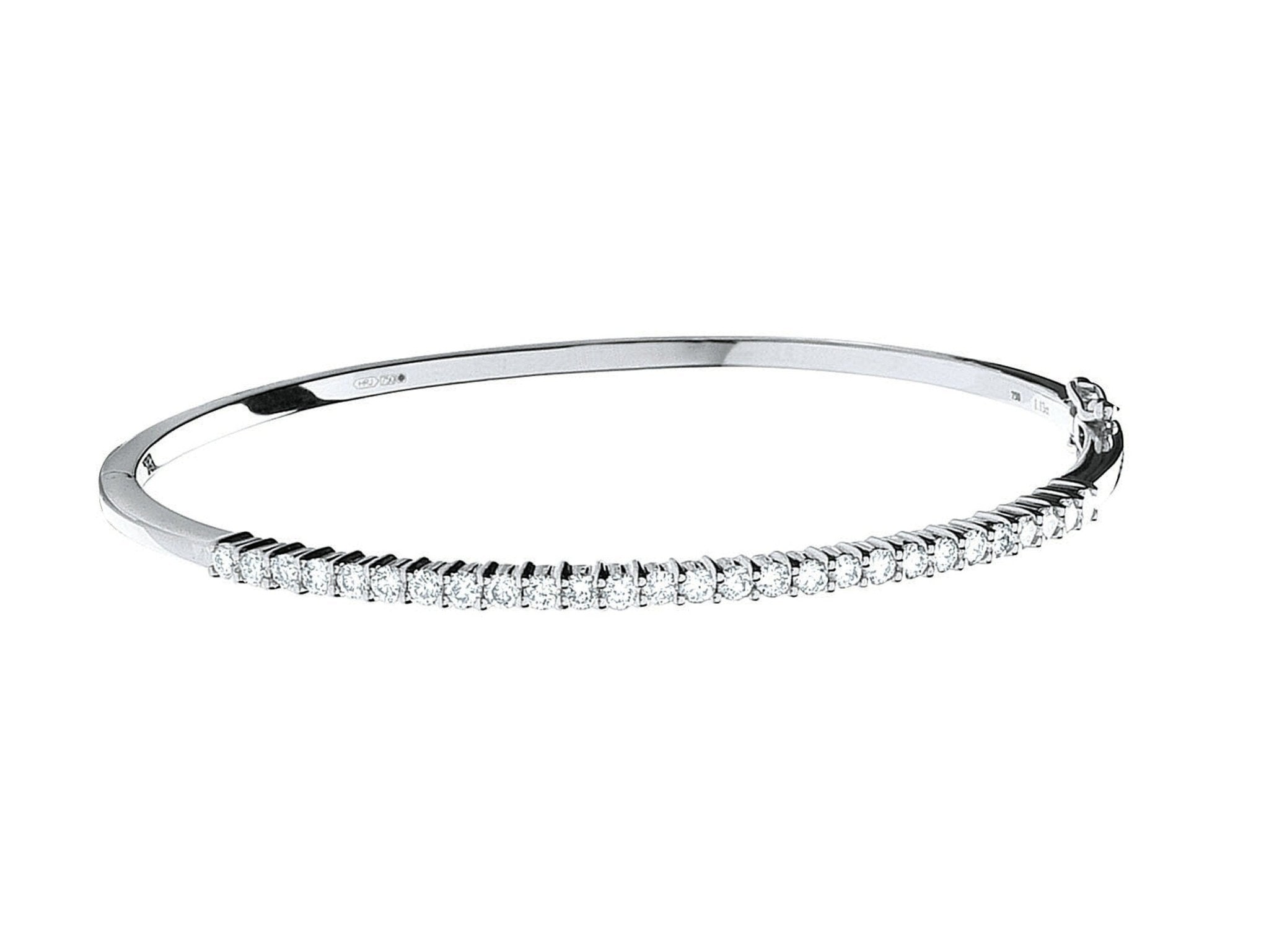 18ct White Gold Women's Diamond Bangle Bracelet, Claw Set Style, 1.15ct, 3.2mm, Premium Gift Box - Samuel Perry