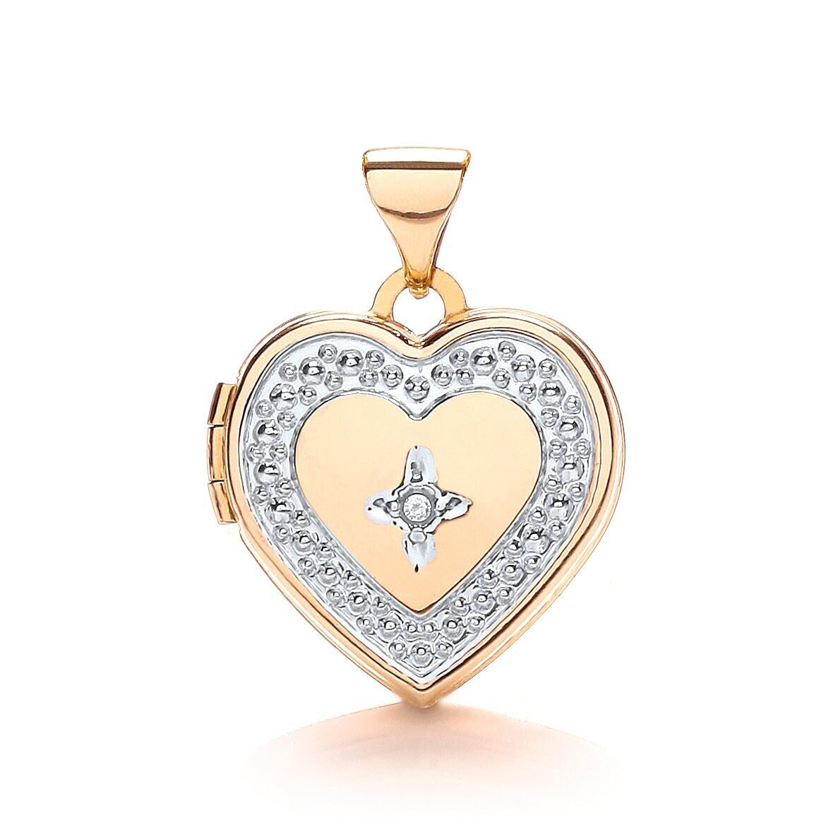 9ct 2-Colour Gold Diamond Photo Locket Pendant for Women, Hand Engraved Heart Shape, 21mm, 16" - 20", Luxury Gift Box - Samuel Perry