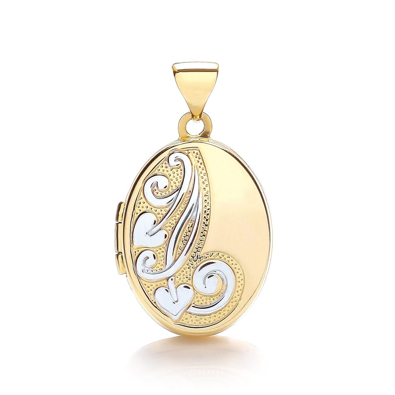 9ct 2-Colour Gold XL Floral Engraved Oval Locket, Statement Piece, 44mm, Chain Options 16" - 20", Gift box included - Samuel Perry
