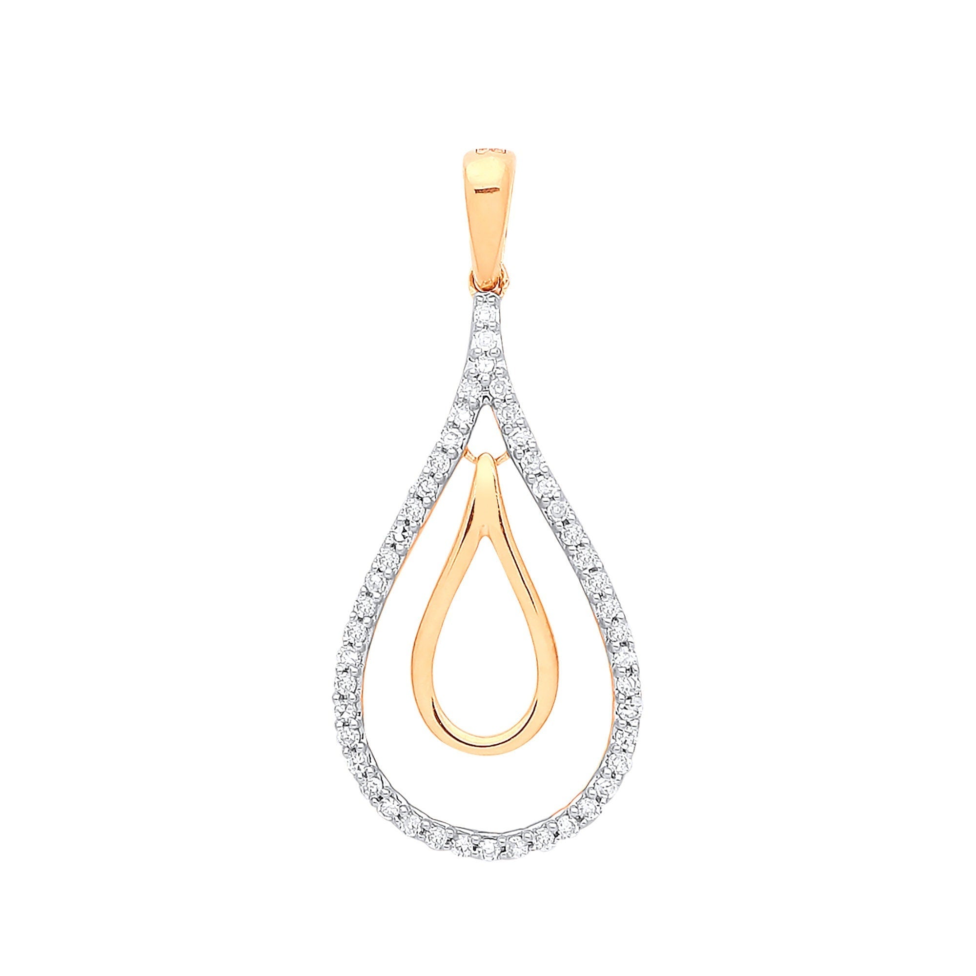 9ct Gold 0.13ct Diamond Teardrop Pendant, Elegant Drop Design, 28mm, 16-20" Chain, Gift Box Included - Samuel Perry