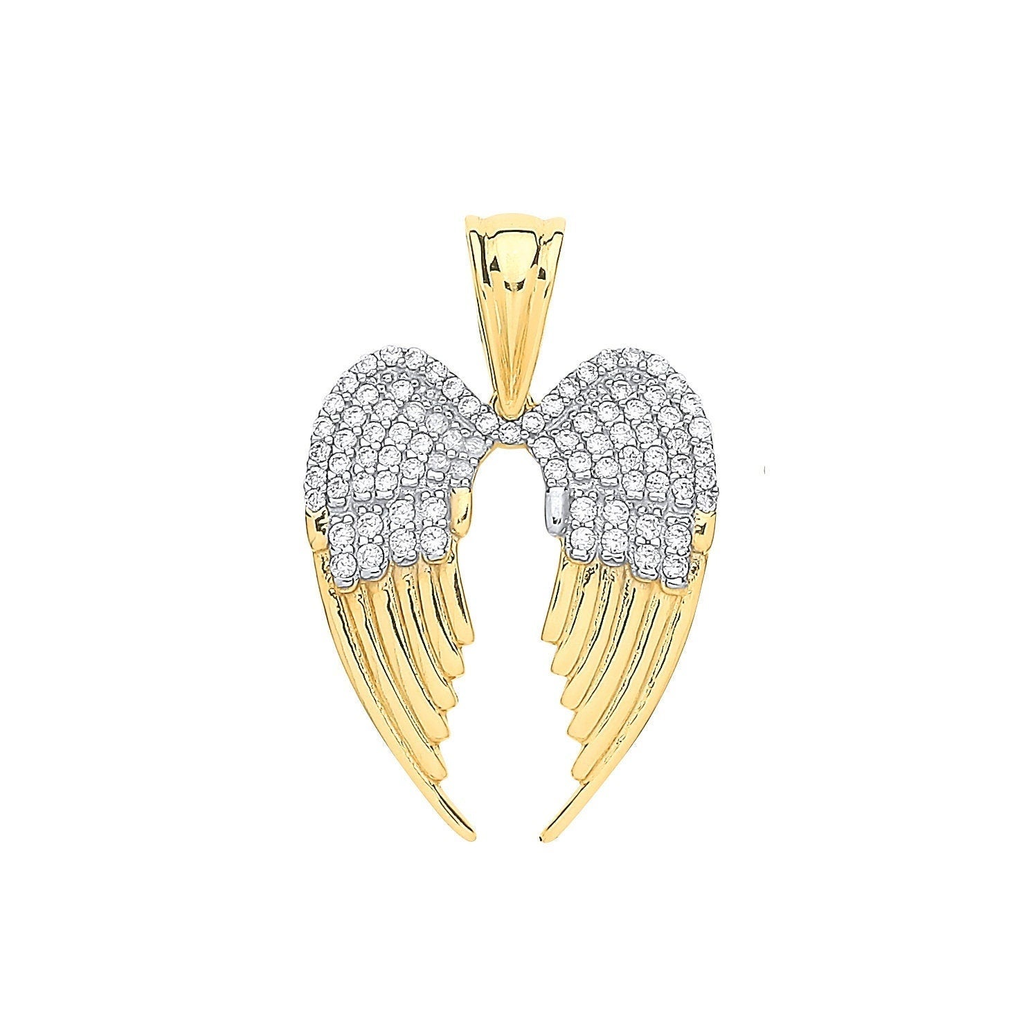 9ct Gold Angel Wings Pendant, Symbol of Protection, Unisex Spiritual Design, 36mm, 16-20" Chain Option, Gift Box Included - Samuel Perry