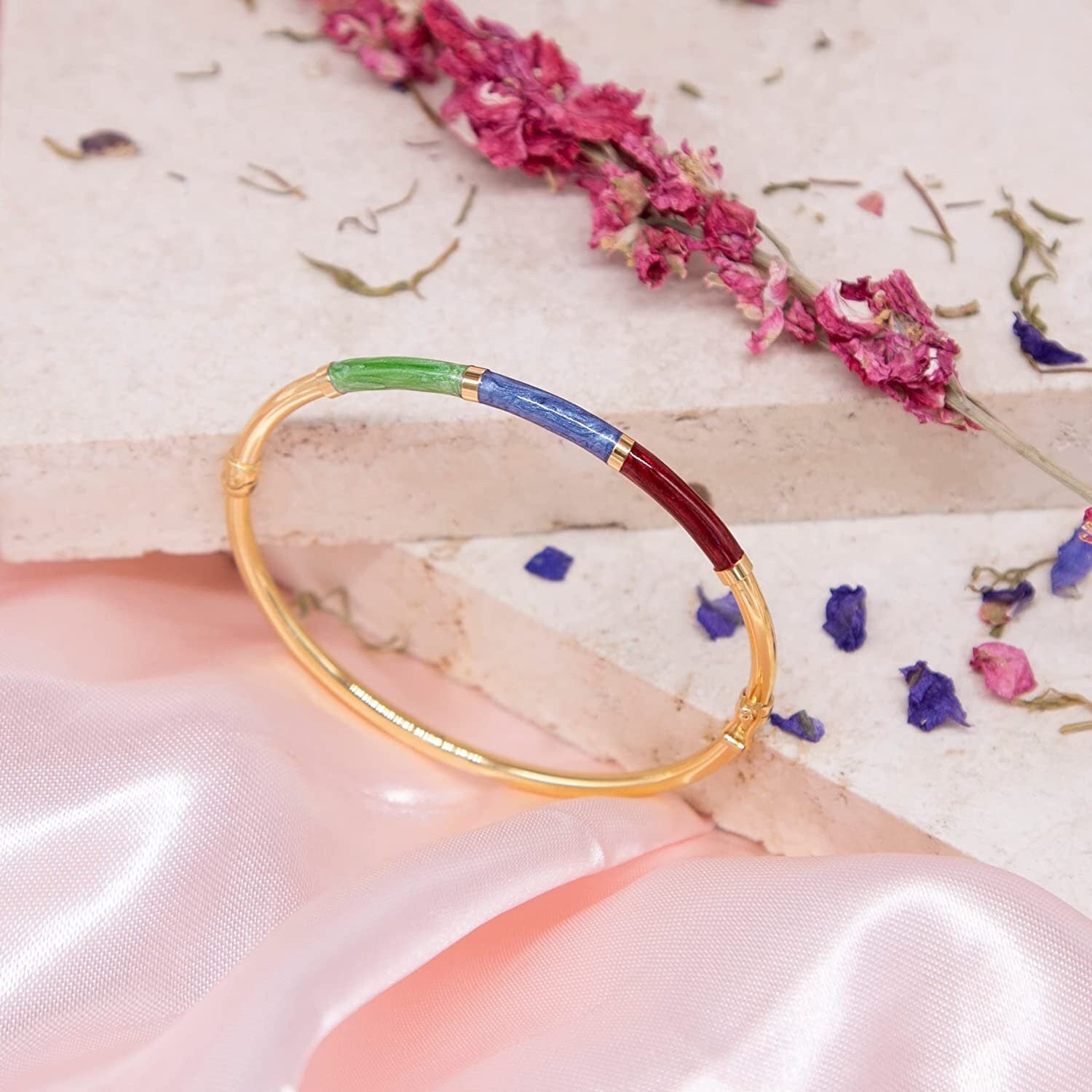 9ct Gold Bangle Women's - Vibrant Enamel - 4mm 7.5" 3.10g, Gift Box Included - Samuel Perry