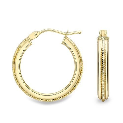 9ct Gold Beaded Decoration Creole Hoops, Detailed Artistry, 15mm, 1.70g, Gift box included - Samuel Perry