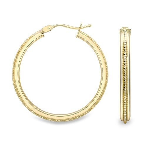 9ct Gold Beaded Decoration Round Creole Hoops, Textured Brilliance, 25mm, 2.60g, Gift box included - Samuel Perry