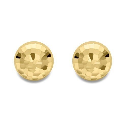 9ct Gold Button Stud Earrings, Diamond Cut, Sleek 10mm, 1.20g, Gift box included - Samuel Perry