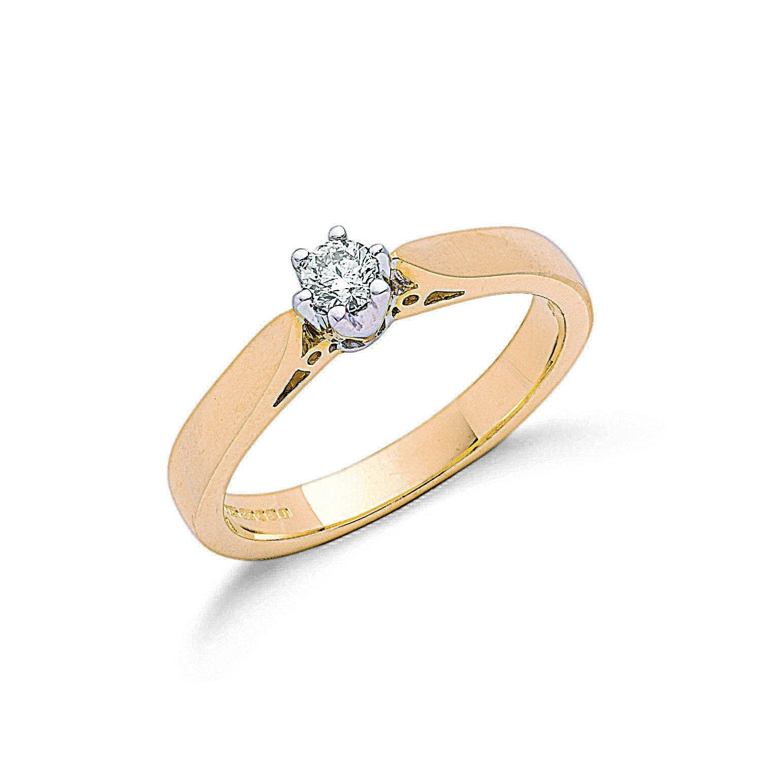 9ct Gold Classic Solitaire Diamond Engagement Ring, 0.15ct, Golden Elegance, All Sizes - Samuel Perry