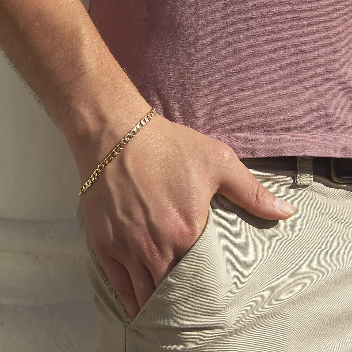 9ct Gold Curb Bracelet for Men - 5mm Width, 8.5" Length, 3.30g - Custom Length Available - Luxury Gift Box - Samuel Perry