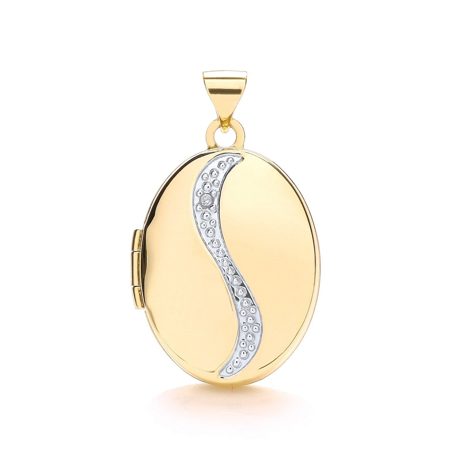 9ct Gold Diamond Photo Locket Pendant for Women, Large Oval Shape, 28mm, 16" - 20", Luxury Gift Box - Samuel Perry