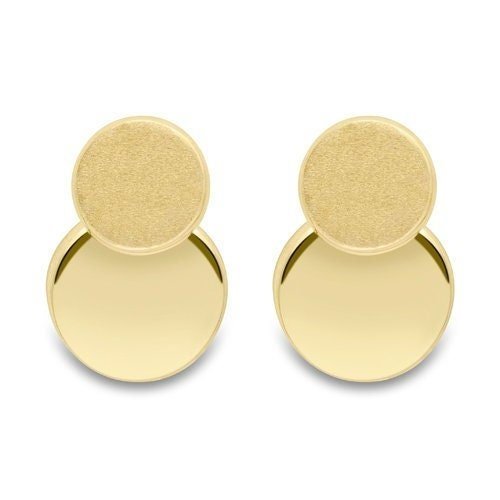 9ct Gold Double Circle Satin & Polished Button Studs, Dual Texture, 8mm, 1.50g, Gift box included - Samuel Perry