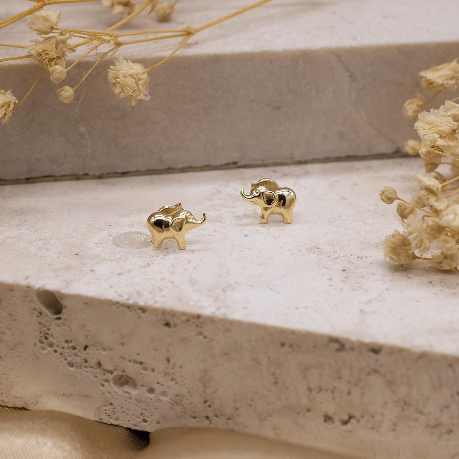 9ct Gold Elephant Earrings - 9mm x 6mm Delicate Charm - Perfect for Everyday Wear - Gift Box Included - Samuel Perry