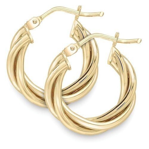 9ct Gold Entwined Style Round Creole Hoops, Artisan Craftsmanship, 15mm, 1.50g, Gift box included - Samuel Perry