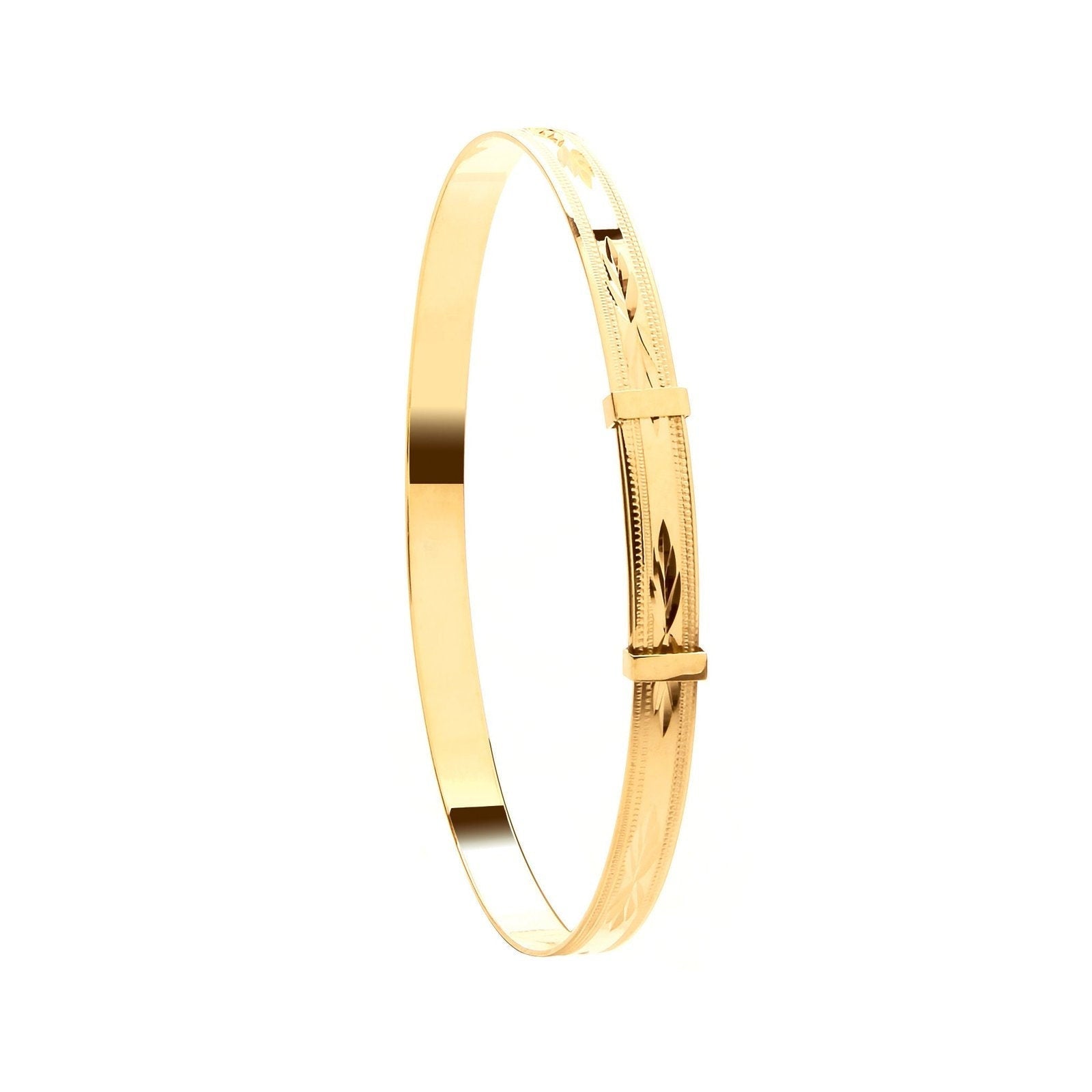9ct Gold Expanding Slave Bangle, D-Shape Diamond Cut, 5.2mm, 5.50g, Gift Box Included - Samuel Perry