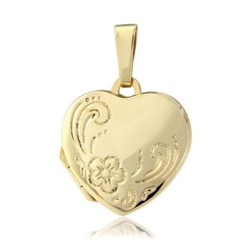 9ct Gold Family Heart Locket, 4 Photo Inserts, Delicate Detailing, 18mm, 18" Chain, Gift box included - Samuel Perry