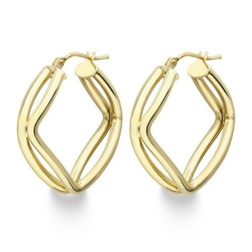 9ct Gold Fancy Cushion Creole Hoops, Unique Geometry, 22mm, 2.10g, Gift box included - Samuel Perry