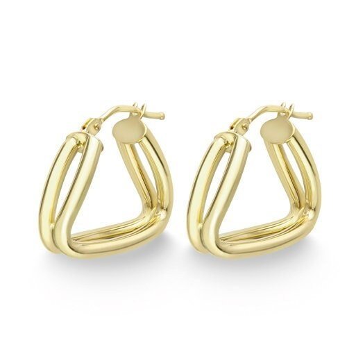 9ct Gold Fancy Triangle Creole Hoops, Geometric Flair, 20mm, 1.60g, Gift box included - Samuel Perry