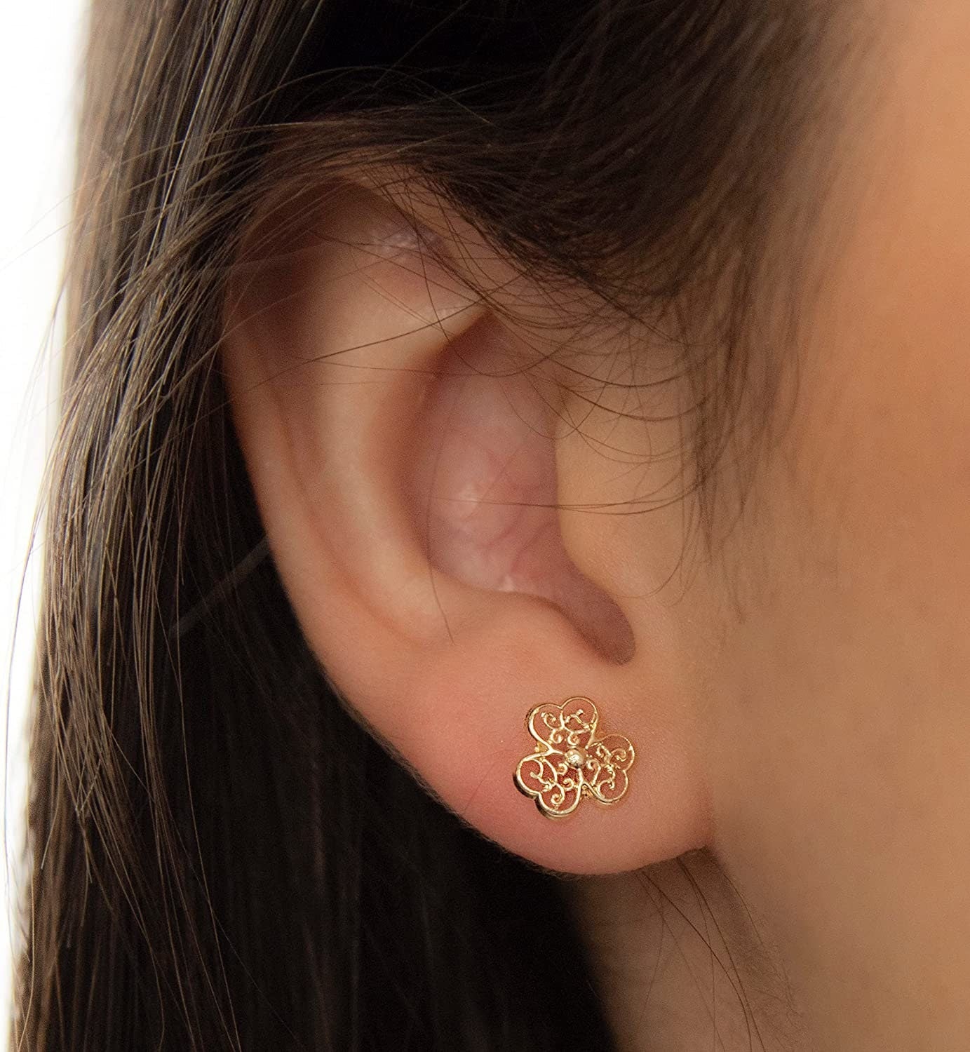 9ct Gold Filigree Shamrock Earrings, Classic Elegance, 9mm, Gift Box Included - Samuel Perry