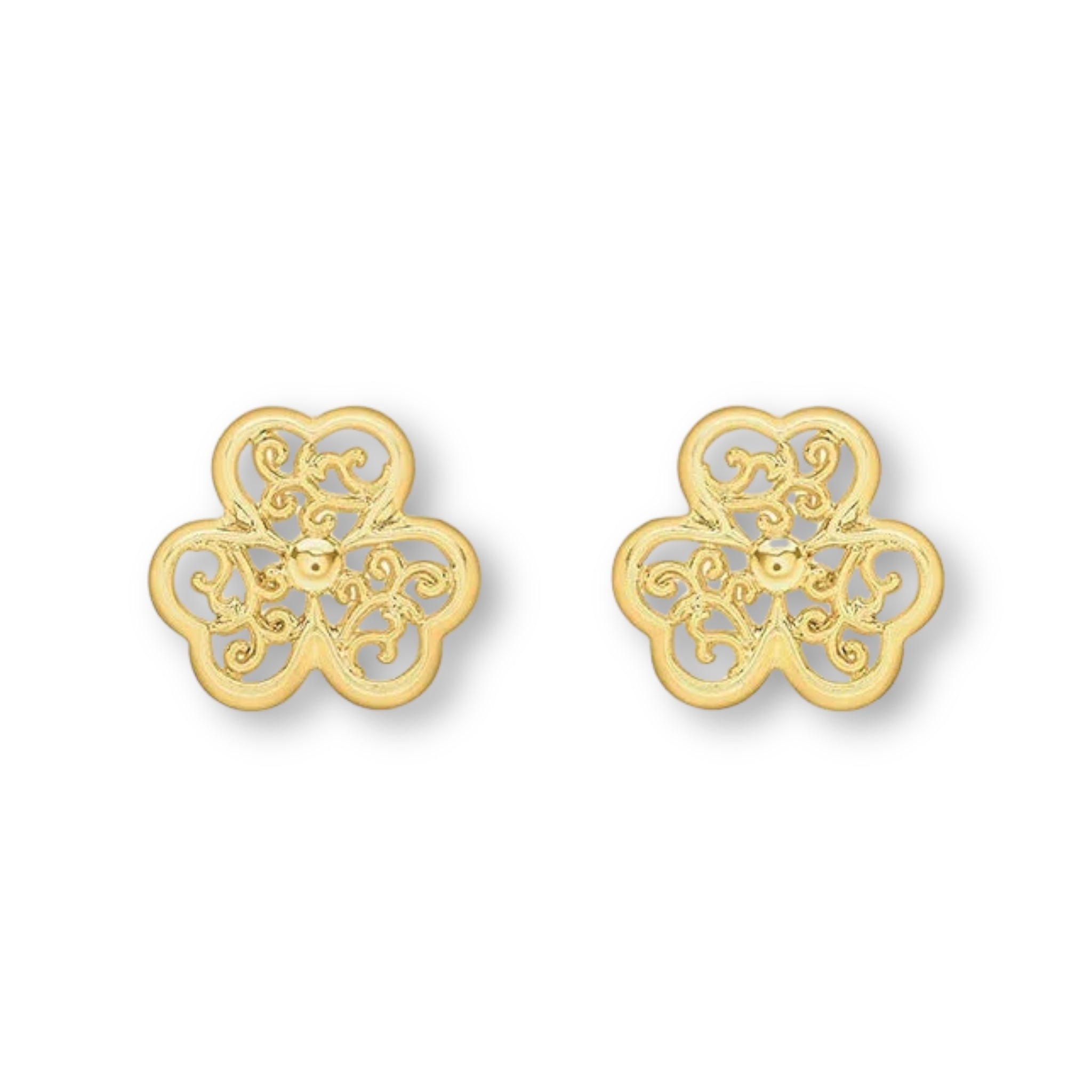 9ct Gold Filigree Shamrock Earrings, Classic Elegance, 9mm, Gift Box Included - Samuel Perry