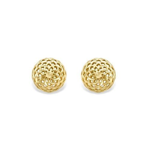 9ct Gold Filligree Stud Earrings, Delicate Craftsmanship, 8mm, 1.20g, Gift box included - Samuel Perry