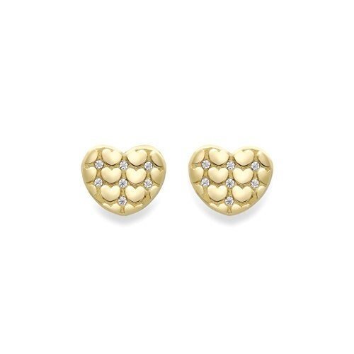 9ct Gold Heart Satin Stud Earrings, Soft Romance, 7mm, 0.80g, Gift Box Included - Samuel Perry