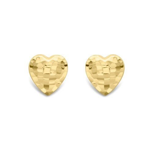 9ct Gold Heart Stud Earrings, Diamond Cut Finish, Luxurious 10mm, 0.90g, Gift box included - Samuel Perry