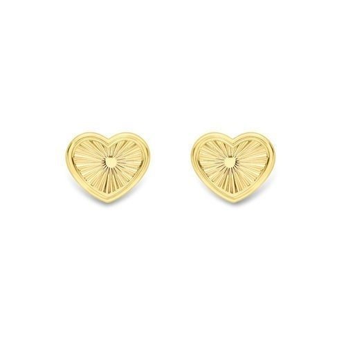 9ct Gold Heart Stud Earrings, Diamond Cut, Sophisticated 6mm, 0.90g, Gift box included