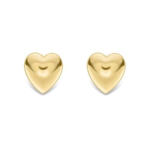9ct Gold Heart Stud Earrings, Polished Finish, Lustrous 10mm, 1.00g, Gift box included