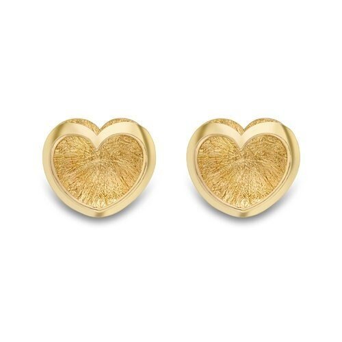 9ct Gold Heart Stud Earrings, Satin Finish, Romantic 7mm, 1.00g, Gift box included - Samuel Perry
