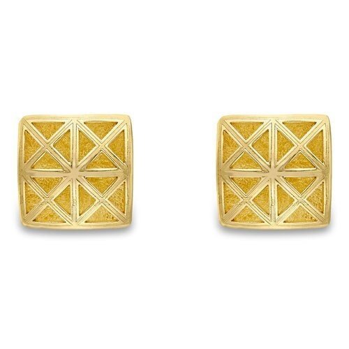 9ct Gold Lattice Square Stud Earrings, Geometric Elegance, 7mm, 1.20g, Gift box included
