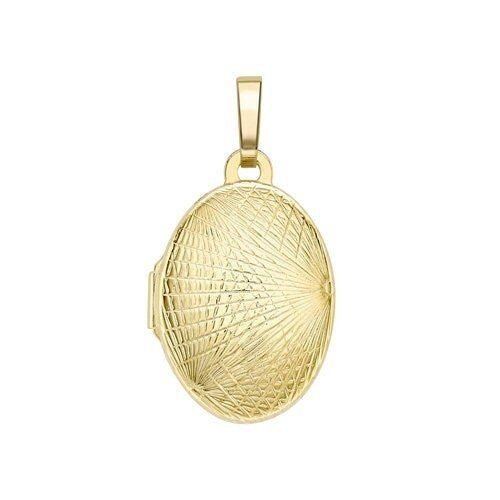 9ct Gold Locket Pendant with Spectrum Motif, Radiant Oval Design, 15mm, 18" Chain, Gift box included - Samuel Perry