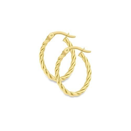 9ct Gold Oval Cable Twisted Creole Hoops, Exquisite Craftsmanship, 16mm, 1.40g, Gift box included - Samuel Perry
