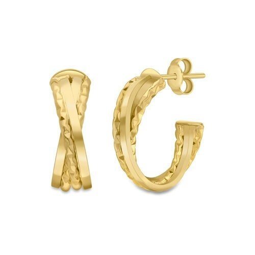 9ct Gold Overlapping Oval Creole Half Hoops, Artistic Elegance, 19mm, 1.80g, Gift box included - Samuel Perry