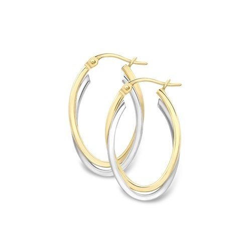 9ct Gold Overlapping Oval Creole Hoops, Unique Intersect, 23mm, 2.00g, Gift box included - Samuel Perry