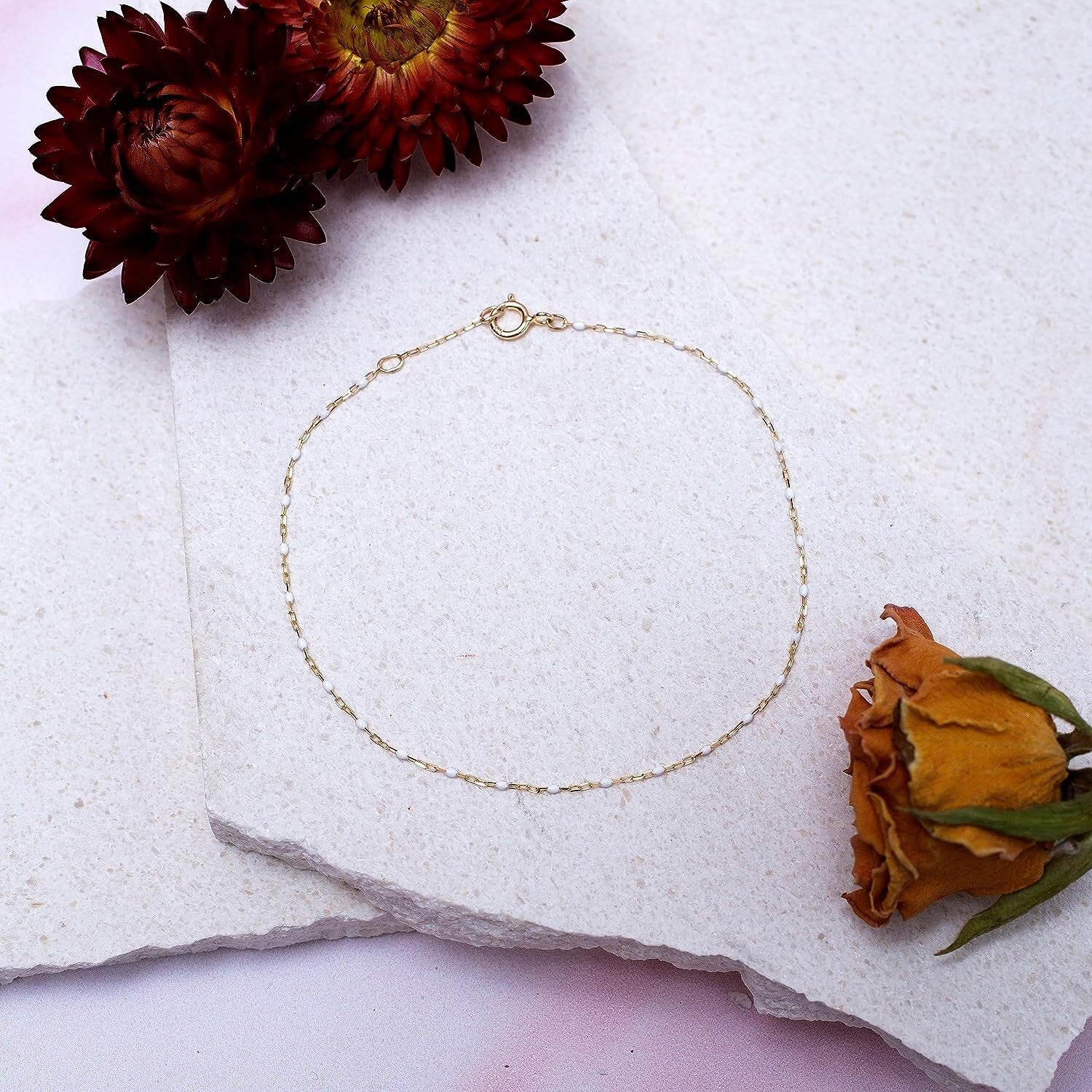 9ct Gold Paper Bracelet, White Enamel, 2mm, 7.5", Women's, Stunning Accessory, Comes in Gift Box - Samuel Perry