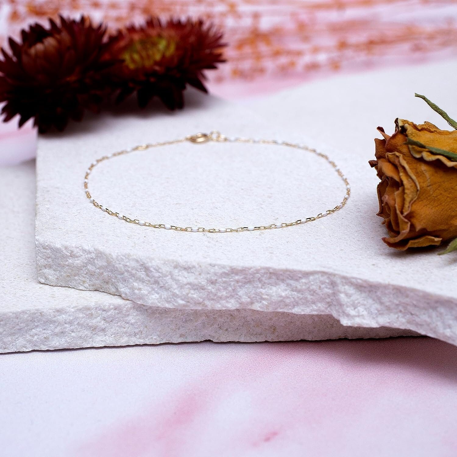 9ct Gold Paper Bracelet, White Enamel, 2mm, 7.5", Women's, Stunning Accessory, Comes in Gift Box - Samuel Perry