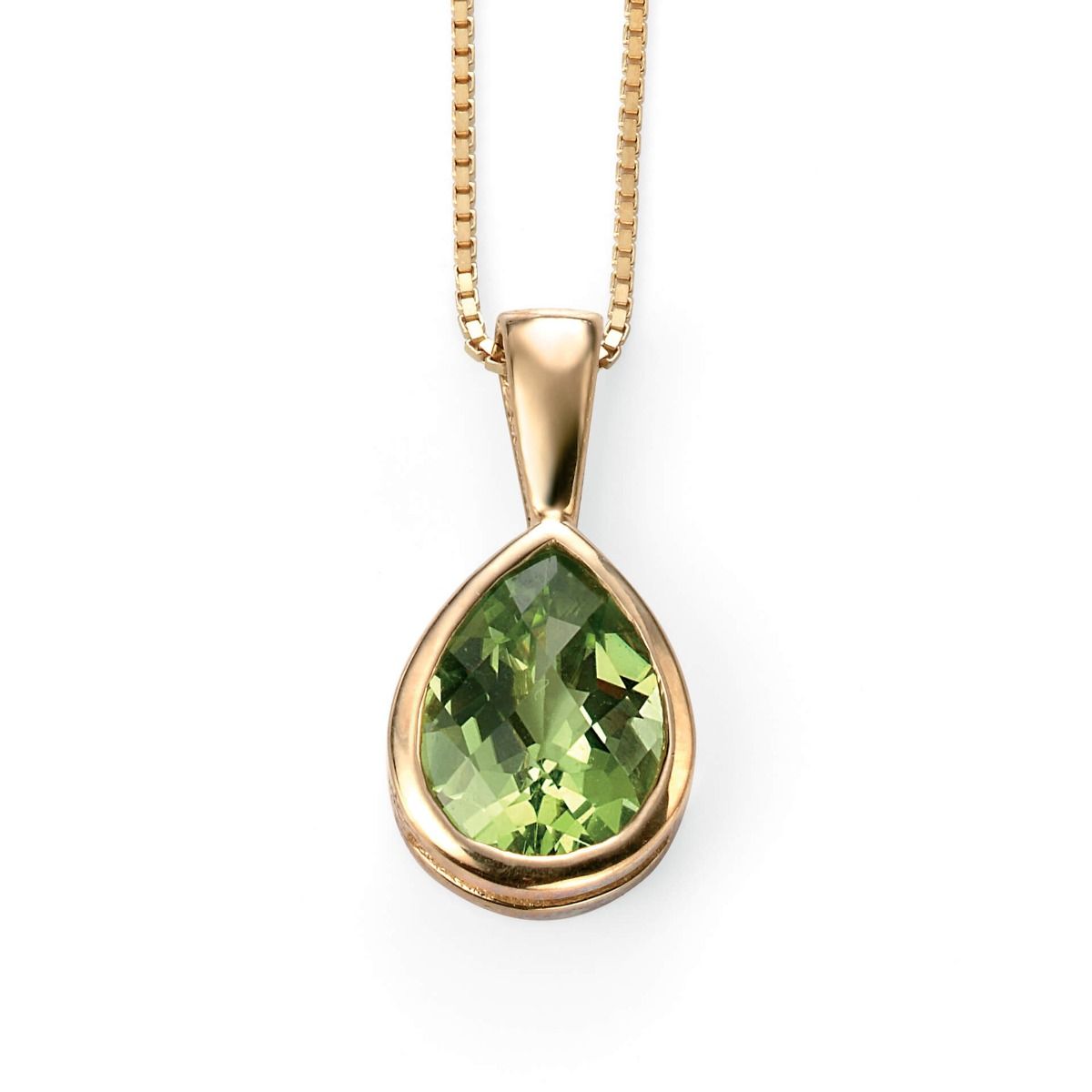 9ct Gold Peridot Teardrop Pendant - Samuel Perry
