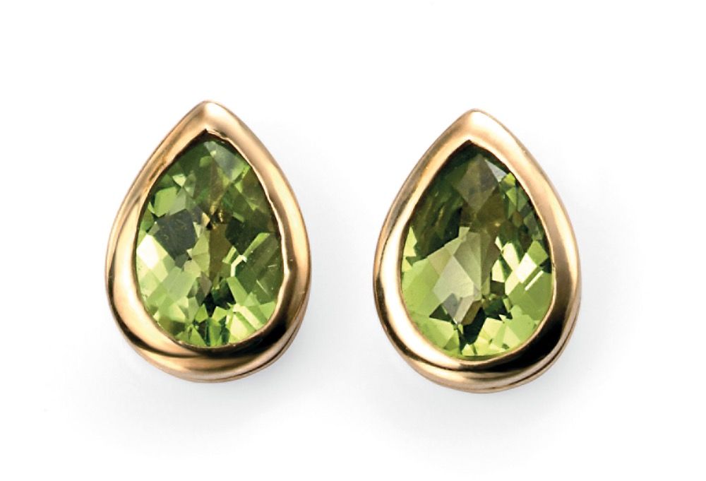 9ct Gold Peridot Teardrop Stud Earrings - Samuel Perry