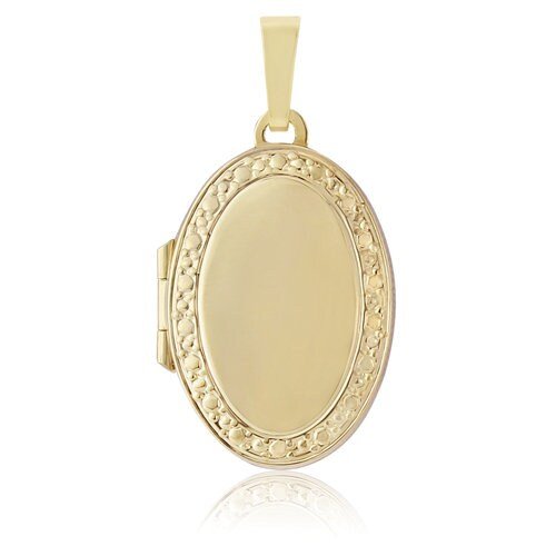 9ct Gold Photo Locket Family Pendant, Women's Engraved Oval, 4 Photos, 24mm, 18", Gift Box Included - Samuel Perry