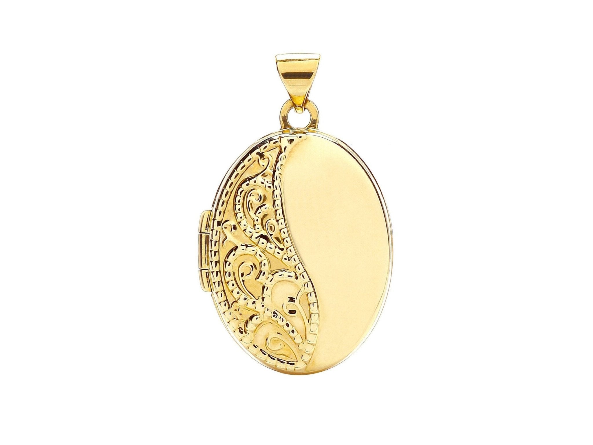 9ct Gold Photo Locket Pendant, Women's Hand Engraved Oval Shape, 28mm, 16" - 20", Comes with Luxury Gift Box - Samuel Perry