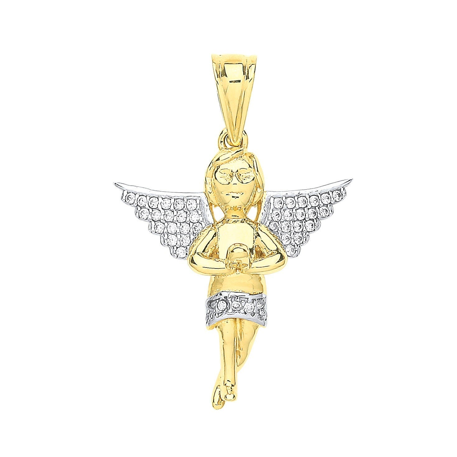 9ct Gold Praying Angel Pendant Necklace, Unisex Spiritual Elegance, Bold 45mm, 11.00g, 16-20" Chain, Gift Box Included - Samuel Perry