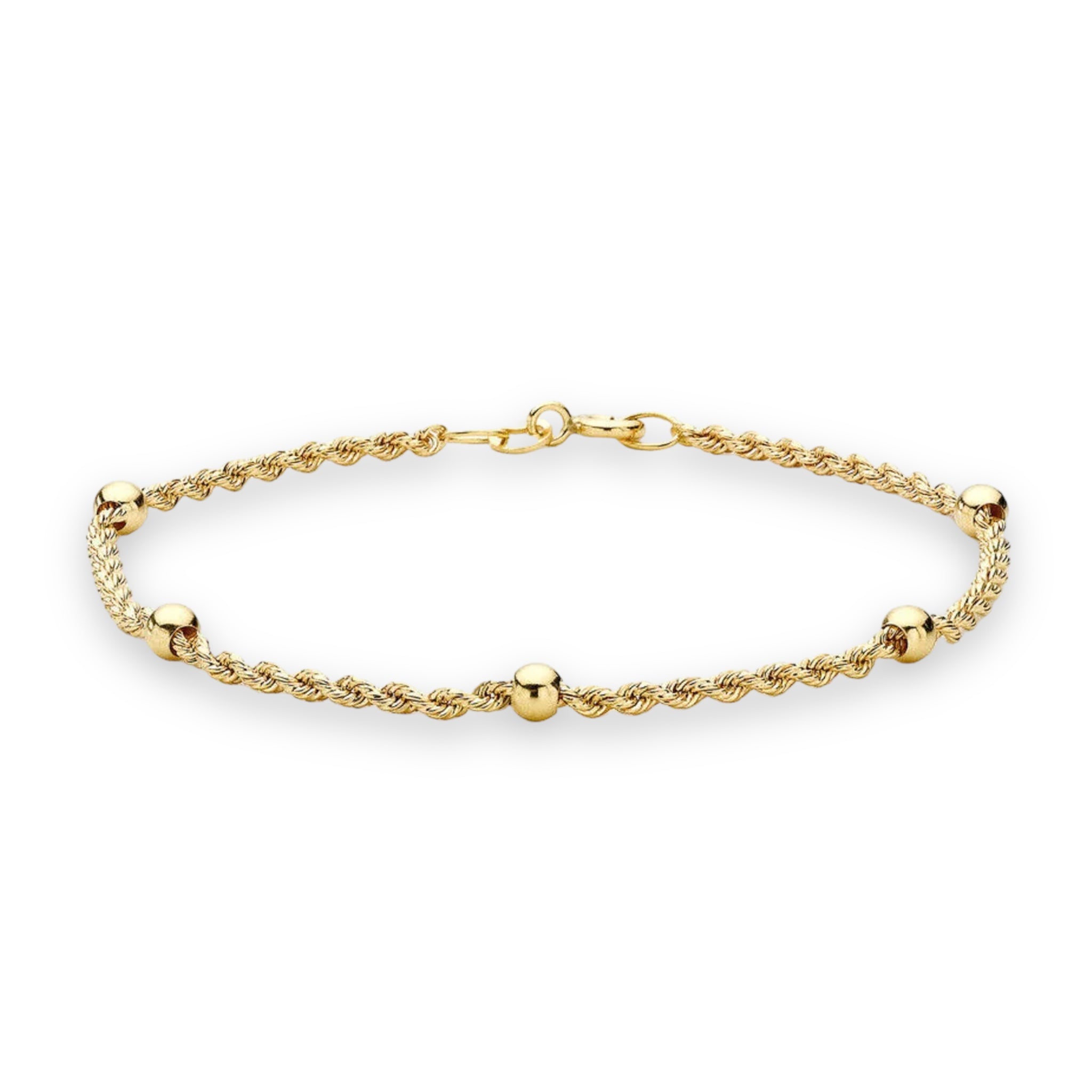 9ct Gold Rope and Ball Chain Bracelet - 2mm, 7" Length - Gift Box Included - Samuel Perry