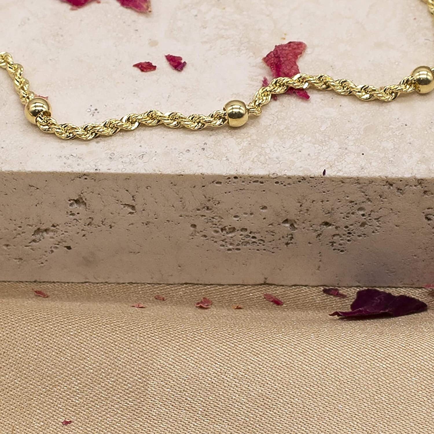 9ct Gold Rope and Ball Chain Bracelet - 2mm, 7" Length - Gift Box Included - Samuel Perry