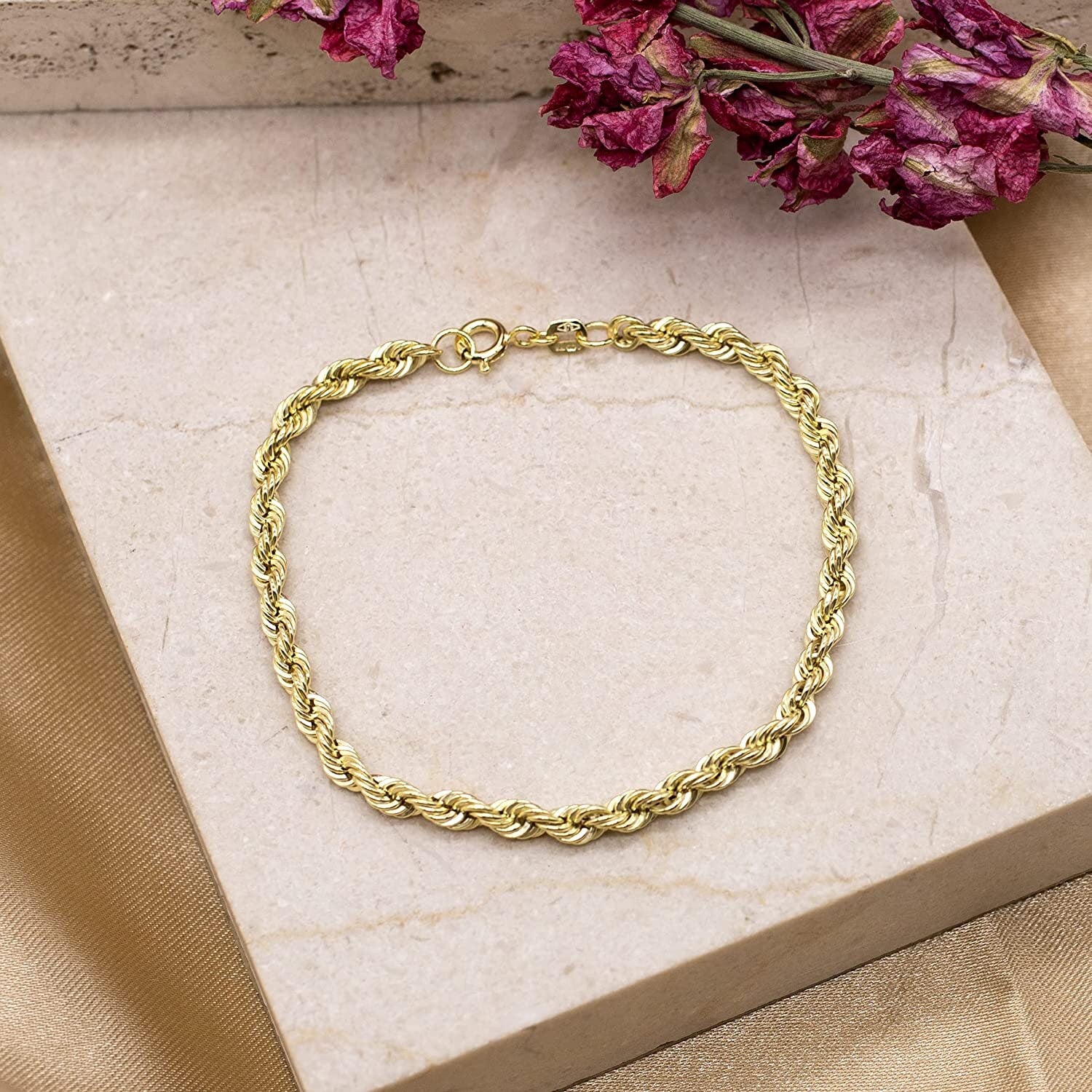 9ct Gold Rope Bracelet - 4mm, 2.20g, 7.5" - Unisex Design - Gift Box Included - Samuel Perry