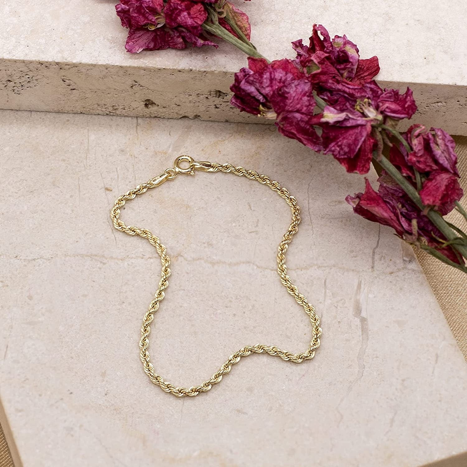 9ct Gold Rope Bracelet - Perfect Gift for Women - 2mm, 7" - Gift Box Included - Samuel Perry